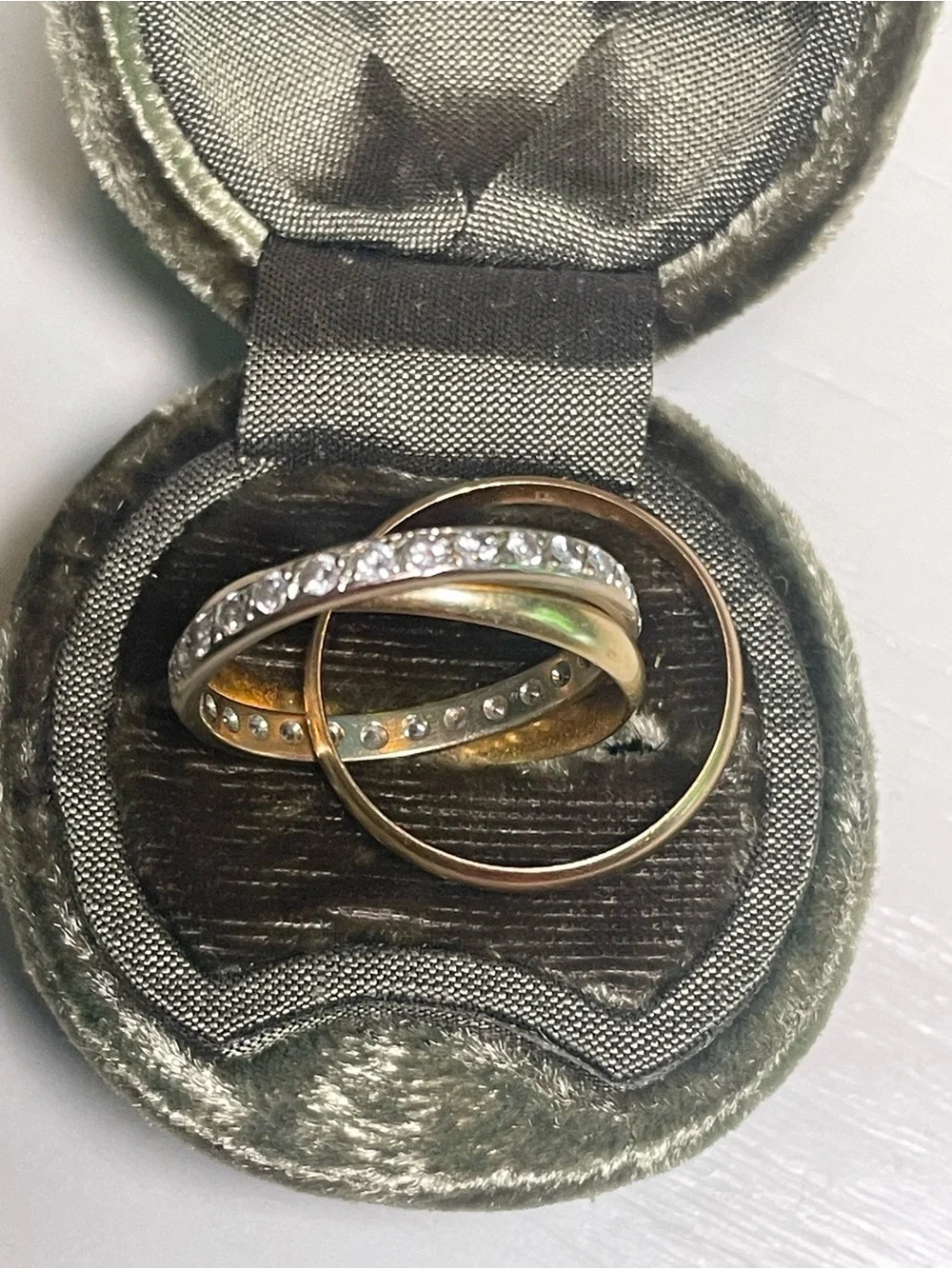 Cartier Tri-Color Interlocking Ring Set with Pavé Stones